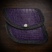Load image into Gallery viewer, Swing Arm Bag - Fits Indian Scout &amp; Chief Models, With Alligator Print, On Black Leather