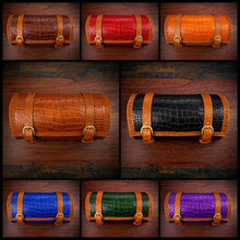 Load image into Gallery viewer, Round Bag for Motorcycles - Alligator Print On Indian Tan Leather