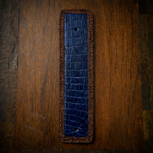 Load image into Gallery viewer, Front Fender Bib, Multiple Colors Of Alligator Print Leather, On Brown Leather, Made To Fit Any Bike