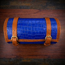 Load image into Gallery viewer, Round Bag for Motorcycles - Alligator Print On Indian Tan Leather