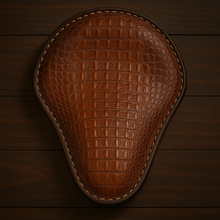 Load image into Gallery viewer, Chopper/Bobber Pan seat - Crocodile Print, Brown