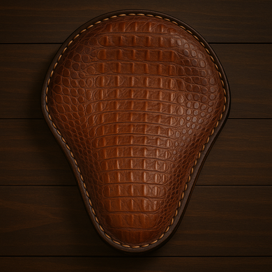 Chopper/Bobber Pan seat - Crocodile Print, Brown