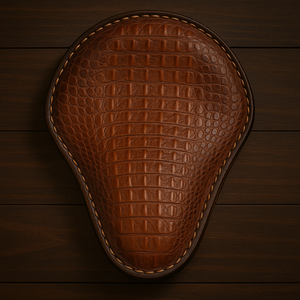 Chopper/Bobber Pan seat - Crocodile Print, Brown