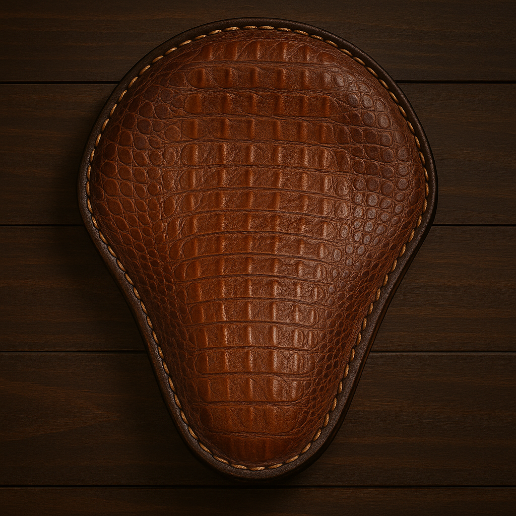Chopper/Bobber Pan seat - Crocodile Print, Brown