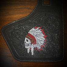 Load image into Gallery viewer, Heat Shield, Red Accent Native Skull W/ Western Sheridan Art Background - Fits Indian Challenger &amp; Pursuit