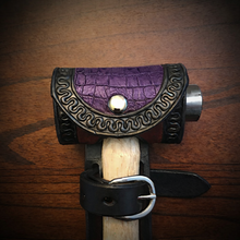 Load image into Gallery viewer, Ball Peen Hammer Carrier for Motorcycles, Alligator Print Leather On Black Leather