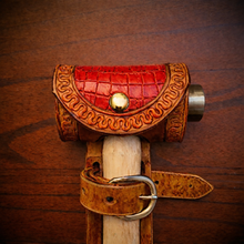 Load image into Gallery viewer, Ball Peen Hammer Carrier for Motorcycles, Alligator Print Leather On Indian Tan Leather