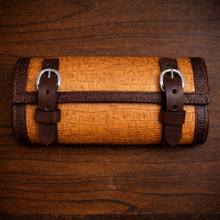 Load image into Gallery viewer, Tool Bag for Motorcycles - Alligator Print Leather, On Brown Leather