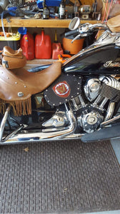 Heat Shield - Custom Art, with Pouch, Metal Studs, & Suede Backing, You Choose the Color of Stitching- Fits Indian Chief, Chieftain, Springfield, Vintage and Roadmaster