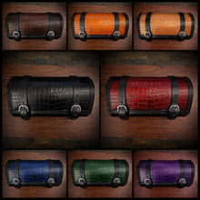 Load image into Gallery viewer, Round Bag for Motorcycles - Alligator Print On Black Leather