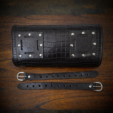 Load image into Gallery viewer, Tool Bag for Motorcycles - Alligator Print Leather, On Black Leather