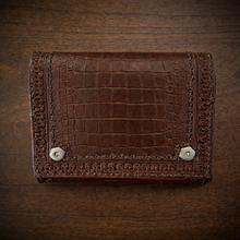 Load image into Gallery viewer, Motorcycle Windshield Bag - Alligator Print With Different Colors To Choose, On Brown Leather, Customized To Fit Any Bike