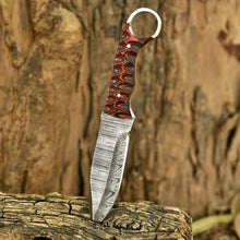 Load image into Gallery viewer, Damascus Steel Fixed Blade Knife Finger Ring With Sheath