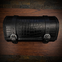 Load image into Gallery viewer, Round Bag for Motorcycles - Alligator Print On Black Leather