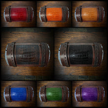 Load image into Gallery viewer, Bedroll for Motorcycles - Generation 2, Alligator Print Leather, On Brown Leather