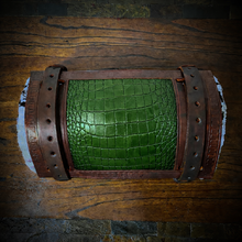 Load image into Gallery viewer, Bedroll for Motorcycles - Generation 2, Alligator Print Leather, On Brown Leather