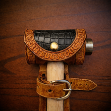 Load image into Gallery viewer, Ball Peen Hammer Carrier for Motorcycles, Alligator Print Leather On Indian Tan Leather