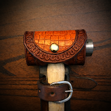 Load image into Gallery viewer, Ball Peen Hammer Carrier for Motorcycles, Alligator Print Leather On Brown Leather