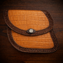 Load image into Gallery viewer, Swing Arm Bag - Fits Indian Scout &amp; Chief Models, With Alligator Print, On Brown Leather