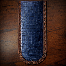 Load image into Gallery viewer, Fender Bib - Choice Of Alligator Print Leather Color, On Brown Leather, Made To Fit Any Bike