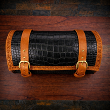 Load image into Gallery viewer, Round Bag for Motorcycles - Alligator Print On Indian Tan Leather