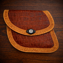 Load image into Gallery viewer, Swing Arm Bag - Fits Indian Scout &amp; Chief Models, With Alligator Print, On Indian Tan Leather