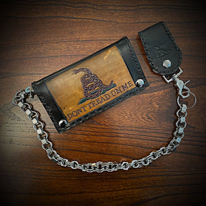 Long Biker Leather Wallet with Chain - Custom Art, Black