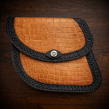 Load image into Gallery viewer, Swing Arm Bag - Fits Indian Scout &amp; Chief Models, With Alligator Print, On Black Leather