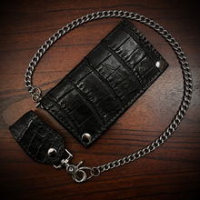 Load image into Gallery viewer, Long Biker Leather Wallet with Chain - Embossed Alligator Leather, Create Your Own