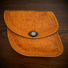 Load image into Gallery viewer, Swing Arm Bag - Fits Indian Scout &amp; Chief Models, With Alligator Print, On Indian Tan Leather