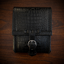 Load image into Gallery viewer, Rear Crash Bar Bag - Alligator Print Leather, On Black Leather