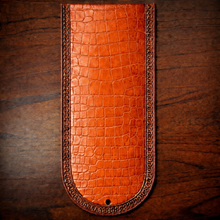 Load image into Gallery viewer, Fender Bib - Choice Of Alligator Print Leather Color, On Brown Leather, Made To Fit Any Bike