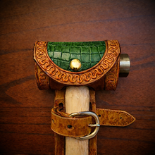 Load image into Gallery viewer, Ball Peen Hammer Carrier for Motorcycles, Alligator Print Leather On Indian Tan Leather