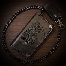 Load image into Gallery viewer, Long Biker Leather Wallet with Chain - Reaper, Black
