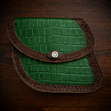 Load image into Gallery viewer, Swing Arm Bag - Fits Indian Scout &amp; Chief Models, With Alligator Print, On Brown Leather