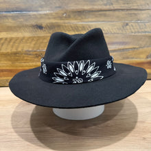 Load image into Gallery viewer, The Gangster Folded Crown Fedora, Black Felt, Choose The Color Of Bandana