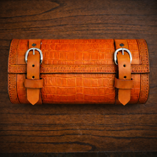 Load image into Gallery viewer, Tool Bag for Motorcycles - Alligator Print Leather, On Indian Tan Leather