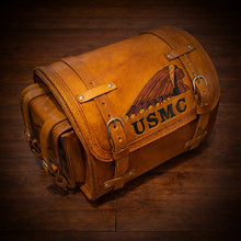 Load image into Gallery viewer, Motorcycle Trunk Bag, Custom Art Fits All Brands of Motorcycles w/ Rear Luggage Rack, Indian Tan