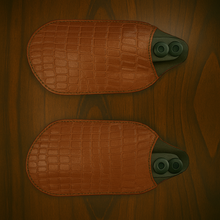 Load image into Gallery viewer, Leather Covered Handlebar Hand Guards Custom Colors American Alligator