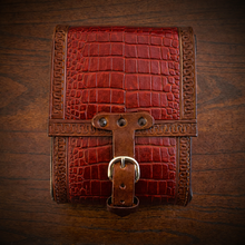 Load image into Gallery viewer, Rear Crash Bar Bag - Alligator Print Leather, On Brown Leather