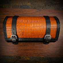 Load image into Gallery viewer, Round Bag for Motorcycles - Alligator Print On Black Leather