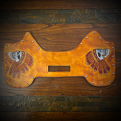 Heat Shield - Flying Skull Art, Metal Studs, & Suede Backing, You Choose the Color of Stitching- Fits Indian Chief, Chieftain, Springfield, Vintage and Roadmaster