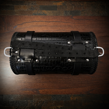 Load image into Gallery viewer, Round Bag for Motorcycles - Alligator Print On Black Leather