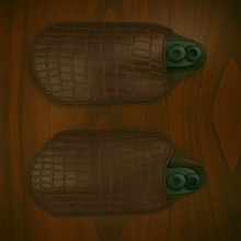 Load image into Gallery viewer, Leather Covered Handlebar Hand Guards Custom Colors American Alligator