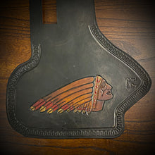 Load image into Gallery viewer, Heat Shield - Native Warbonnet Art, With Pouch, Fits Indian Chief, Chieftain, Springfield, Vintage and Roadmaster - Black