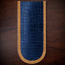 Load image into Gallery viewer, Fender Bib - Choice Of Alligator Print Leather Color, On Indian Tan Leather, Made To Fit Any Bike