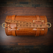 Load image into Gallery viewer, Round Bag for Motorcycles - Alligator Print On Indian Tan Leather