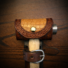 Load image into Gallery viewer, Ball Peen Hammer Carrier for Motorcycles, Alligator Print Leather On Brown Leather