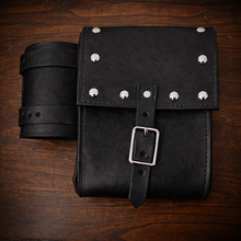 Load image into Gallery viewer, Rear Crash Bar Bag w/ Fuel Bottle/Cup Holder - W/ Dome Studs, Custom Art, Black