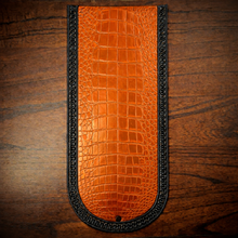 Load image into Gallery viewer, Fender Bib - Choice Of Alligator Print Leather Color, On Black Leather, Made To Fit Any Bike